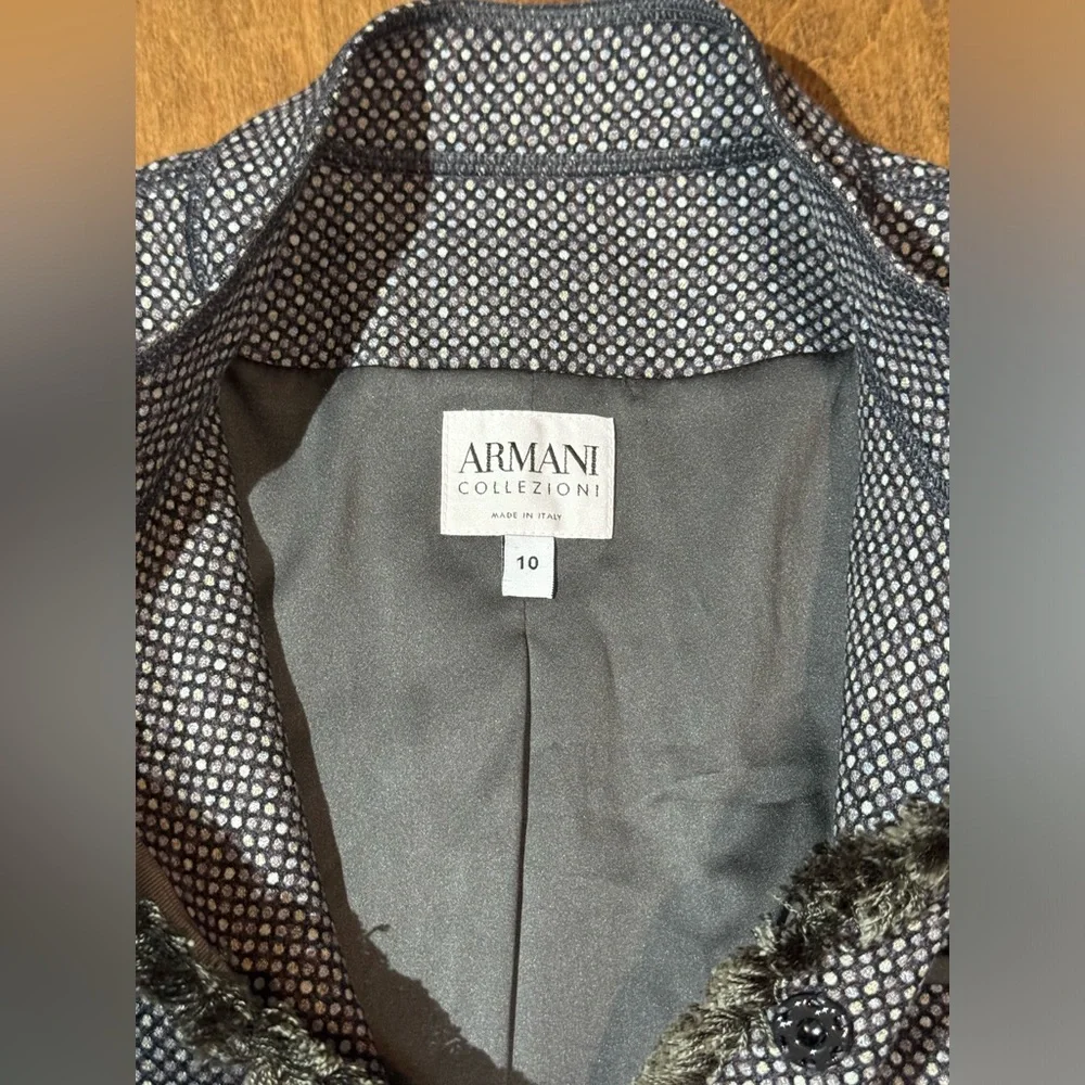 Armani Collezioni Women’s Wool Blazer Fringe Shimmer‎ Polkadot Size 10
